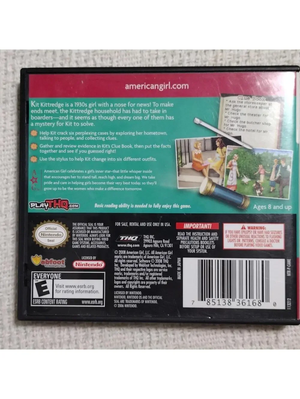 Nintendo DS American Girl Kit Mystery Challenge Game With Instructions Mystery